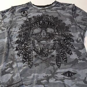 Affliction Men's Black and Gray Camo Long Sleeve‎ Reversible Shirt
